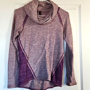 Kuhl NOVA Knit Sweater Pullover Cowl Neck Wool Blend Purple Exposed Seams, XS